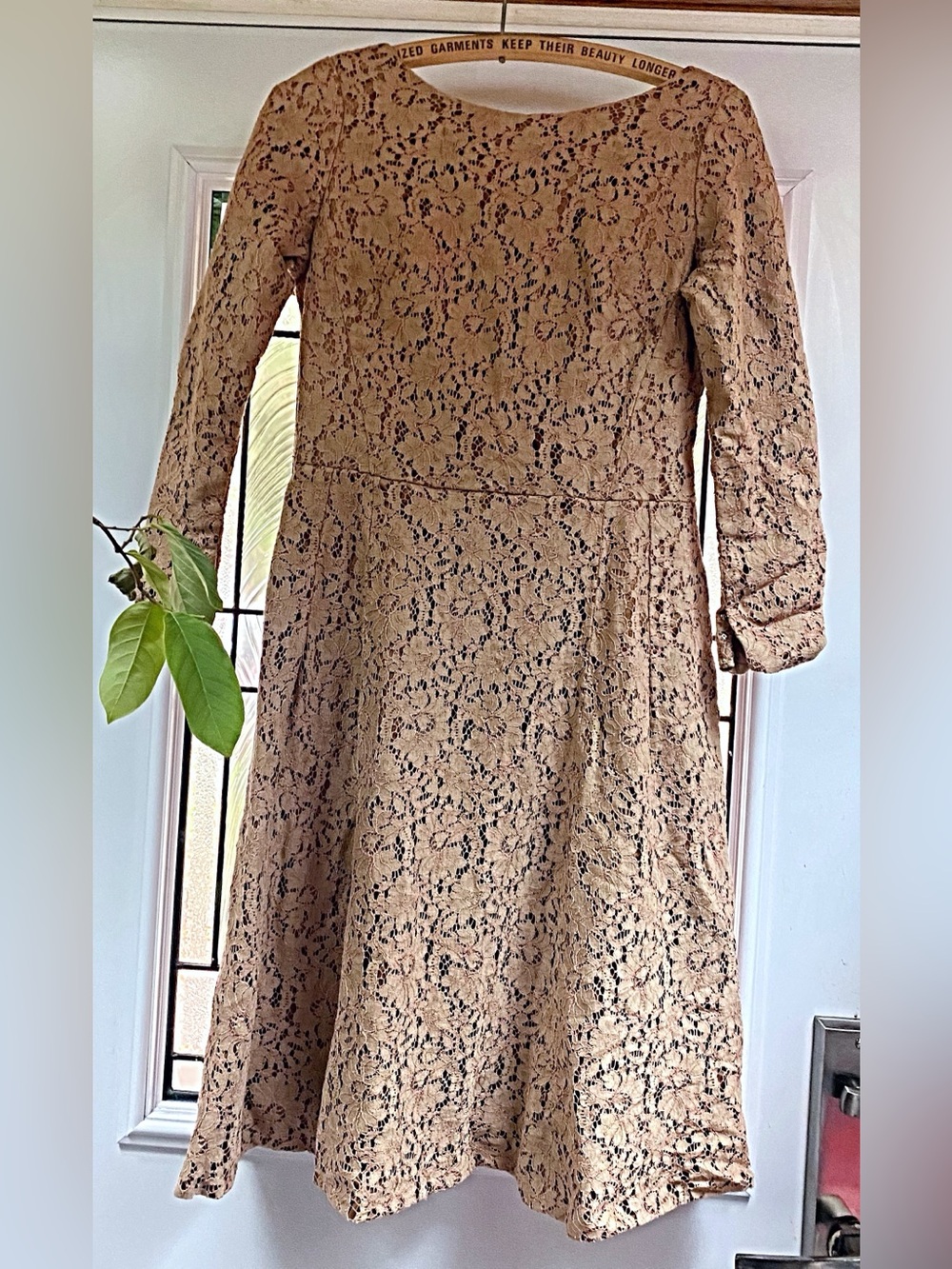 Handmade Lace A-Line Long Sleeve Dress in Taupe